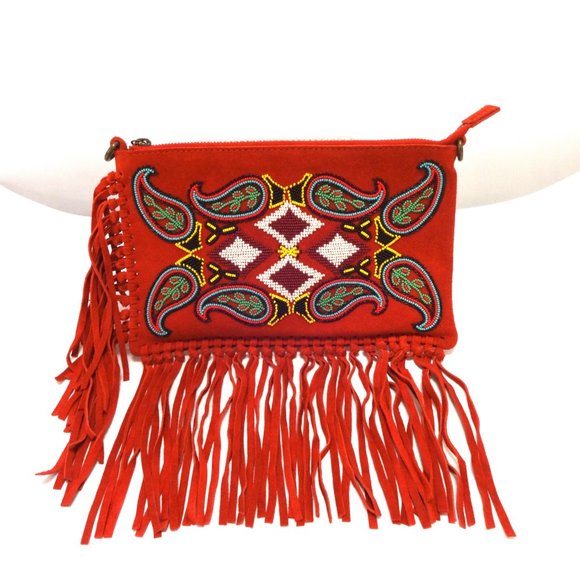 SUEDE FRINGE CLUTCH/CROSS BODY HANDBAG. - Picture 8 of 11